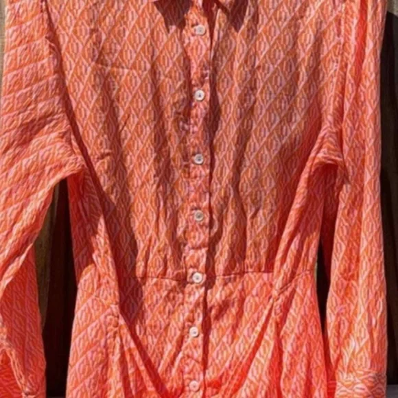 Free people Rillo orange beach dress Textured Button-Up Dress Sz large - Picture 7 of 7